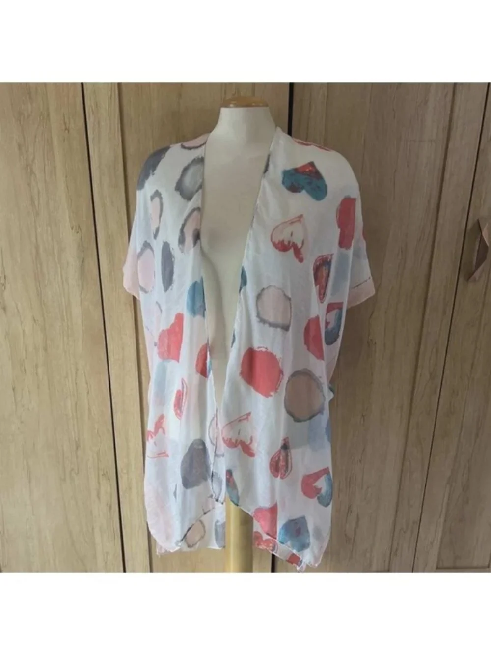 Grace Wins PS‎ Heart Polka Dot Sheer Kimono Wrap White Red Blue One Size